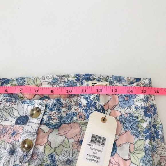 Billabong BNWT Field Day A-Line Midi Skirt Blue Size Large RRP $80 - Picture 11 of 12